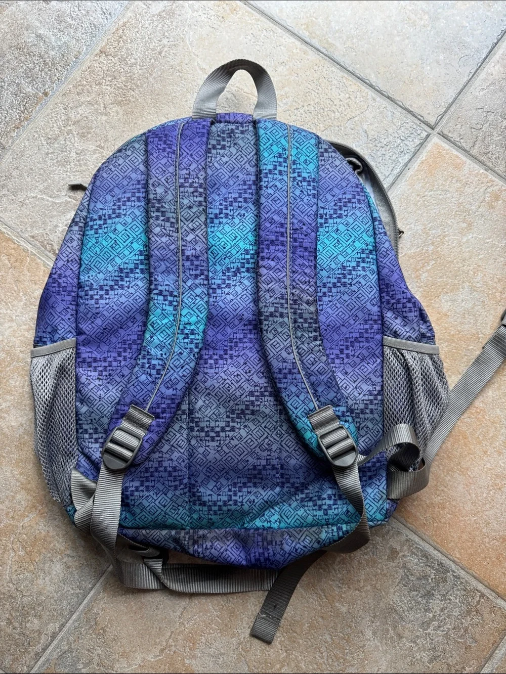 L.L. Bean Purple and Teal Geometric Pattern Backpack